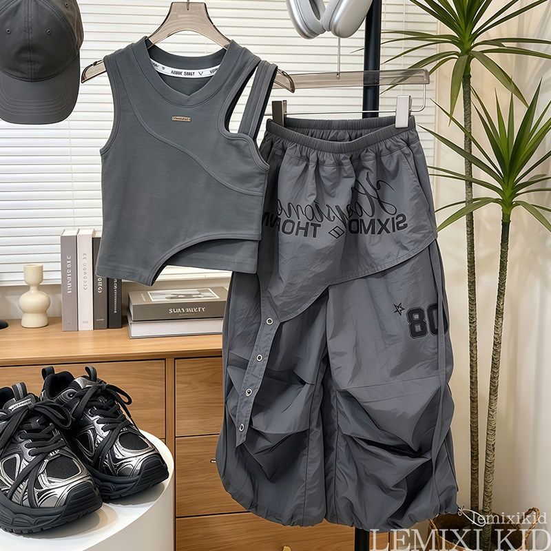 Mädchen Tanktop Mit Cargohose Im Street-dance-stil Für Den Sommer_voghion.com
