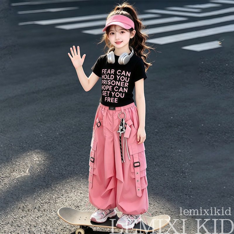 女童彩条背心工装裤套装2026新款夏季街舞无袖速干阔腿裤甜酷风潮 图片 5