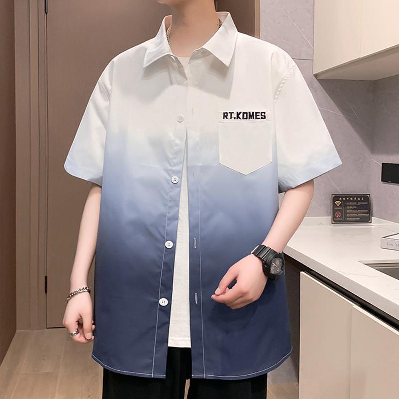 青少年2026夏季时尚渐变新款衬衫短袖宽松衬衣高中生潮流学生外套