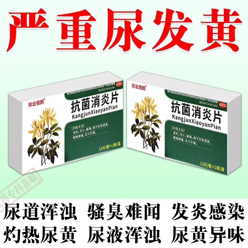 珍云佰鹤 抗菌消炎片 12片2板盒 治湿热尿黄尿黄尿臭尿骚起沫尿液浑浊上火小便发黄尿臭清湿热