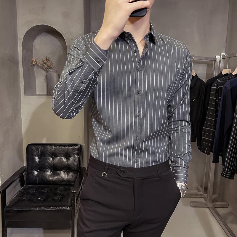 Spring and summer men's non-ironing striped long-sleeved shirt men's Korean style trendy handsome all-match casual shirt men's shirt