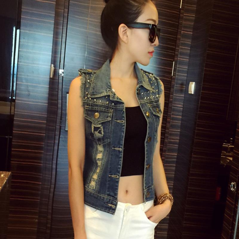 Every day special offer denim vest women's spring and summer all-match self-cultivation vest rivets show thin short T-shirt vest shoulder small coat