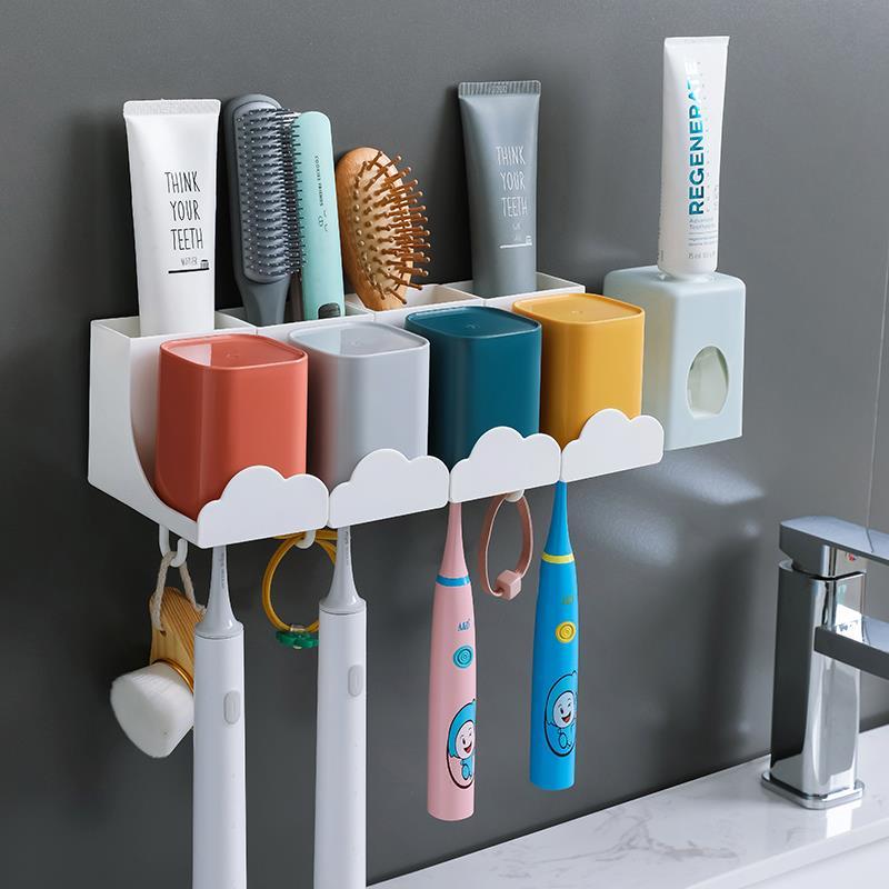 卫生间牙刷架漱口杯套装壁挂式牙刷置物架牙刷杯架子刷牙杯免打孔