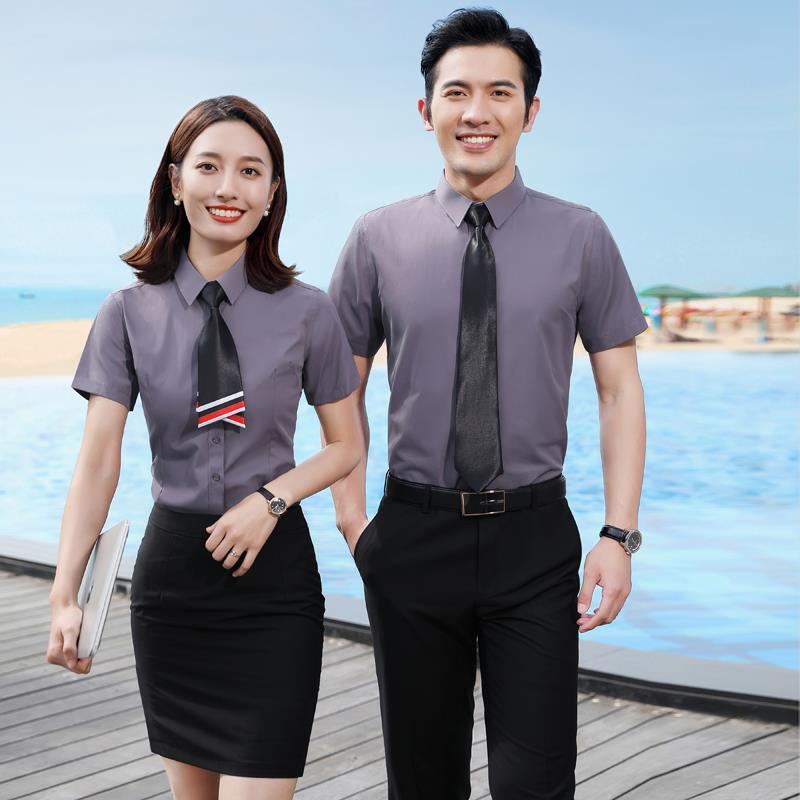 Business suit short-sleeved white shirt men's shirt business workwear formal real estate sales work clothes women summer