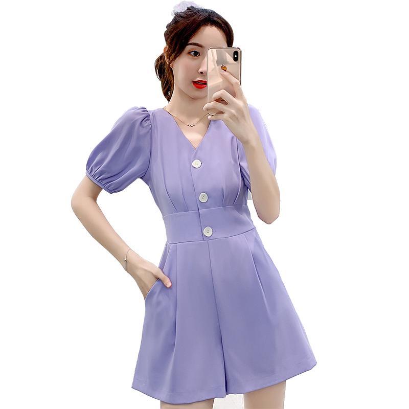 Retro puff sleeve jumpsuit women's 2023 summer new Korean version slimming high waist and careful machine jumpsuit wide-leg shorts [completed on February 12]