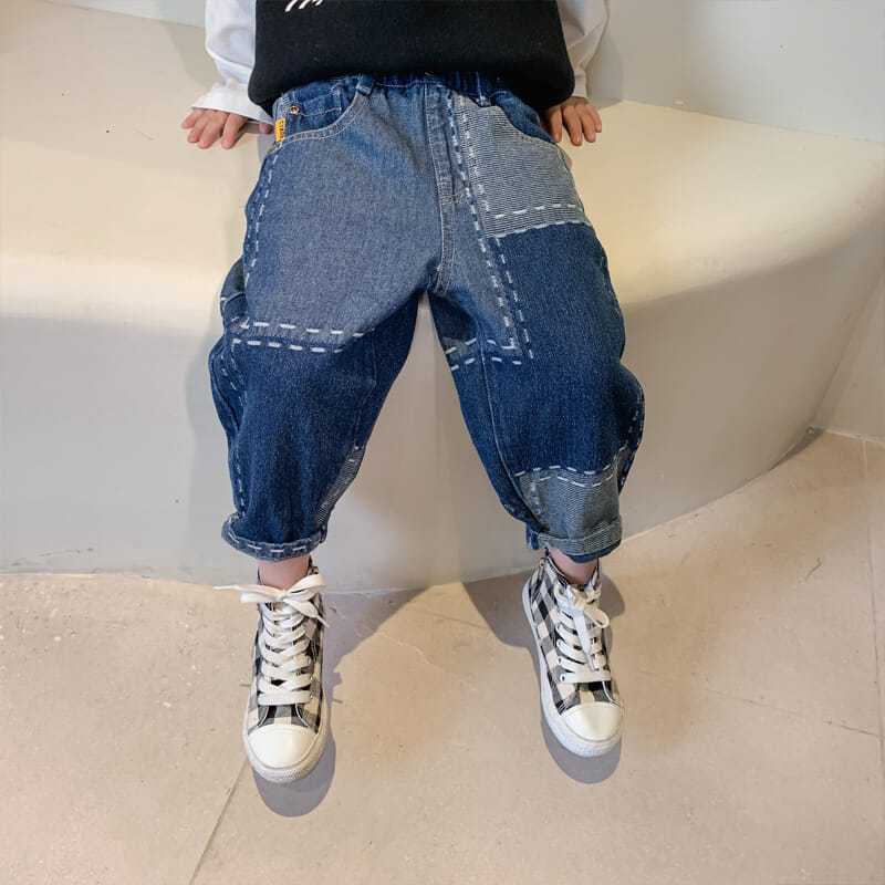 Children's Jeans Boys Baby Soft Cotton  Spring and Autumn New Products Middle and Big Boys Stitching Trousers Korean Pants