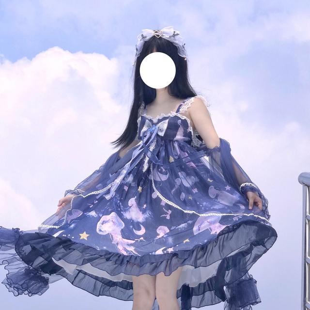 韩菇凉{现货}~厂原创设计Lolita深海水母洋装甜美jsk吊带连衣裙女