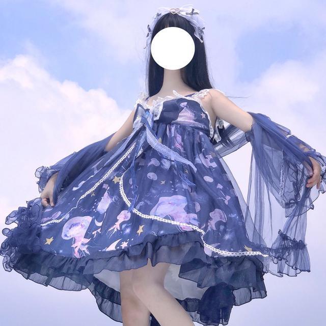 韩菇凉{现货}~厂原创设计Lolita深海水母洋装甜美jsk吊带连衣裙女