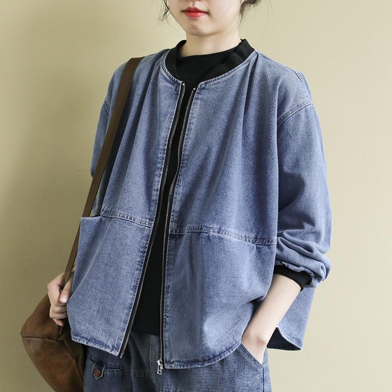 200 Jin large size women's clothing 2023 new trendy fat mm denim jacket women's trendy ins autumn and winter long-sleeved top women's short section