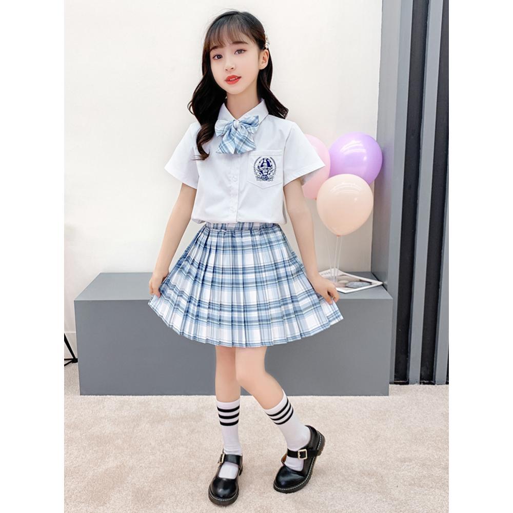 Jk制服裙正版女童儿童套装全套校服夏季裙小学生百褶裙日系jk格裙 虎窝拼