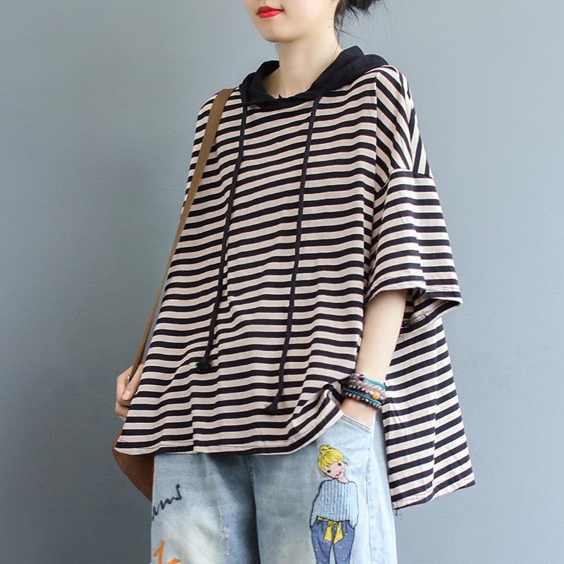 200斤大碼女裝2022新款潮連帽衛衣女寬鬆女士短袖t恤女條紋上衣女