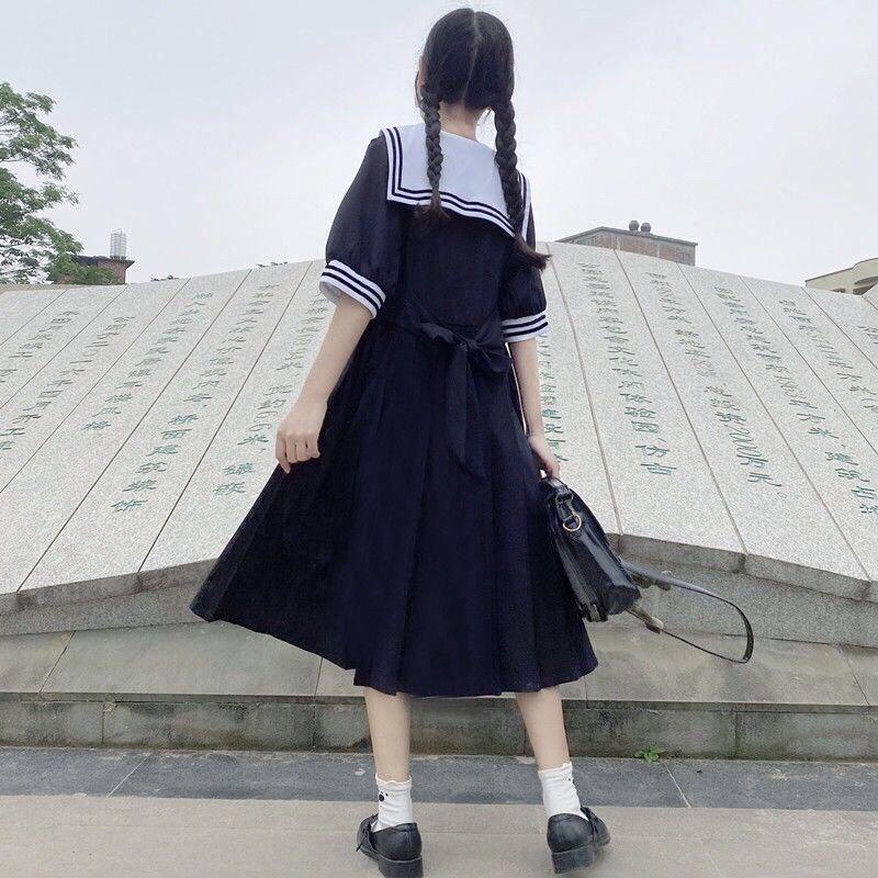 爆款夏宽松大码胖mm300斤少女装短袖连衣裙jk水手服中长裙220闺蜜