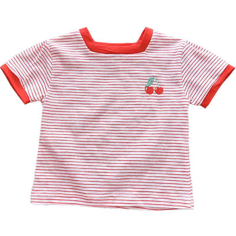 女童短袖t恤夏季中小童条纹打底衫儿童短袖t恤女宝宝纯棉半袖上衣