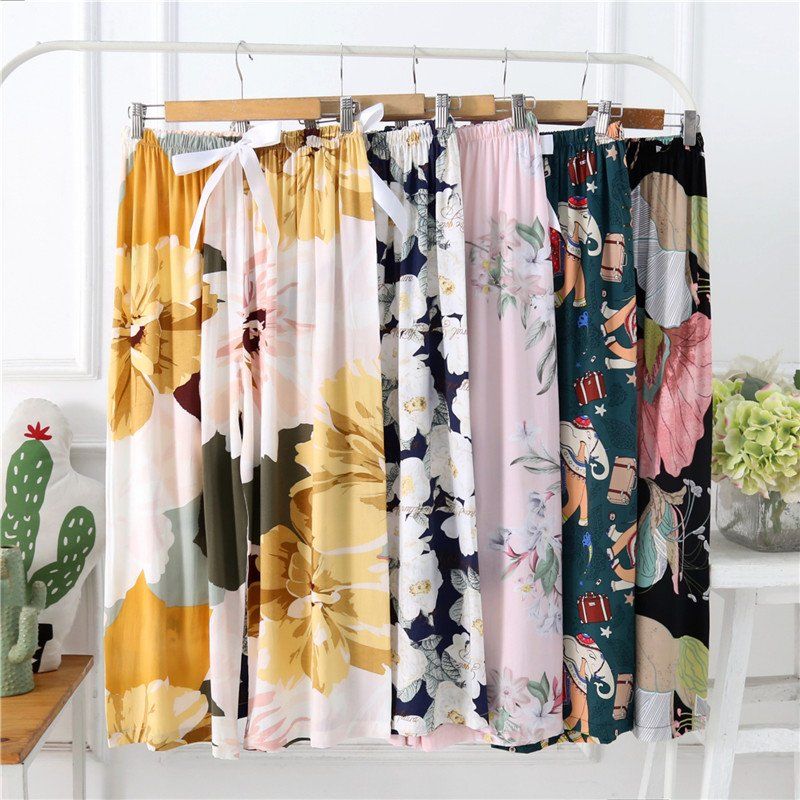Large cotton silk pajamas women's summer artificial cotton thin cotton lantern pants can be worn outside mosquito proof pants holiday beach pants