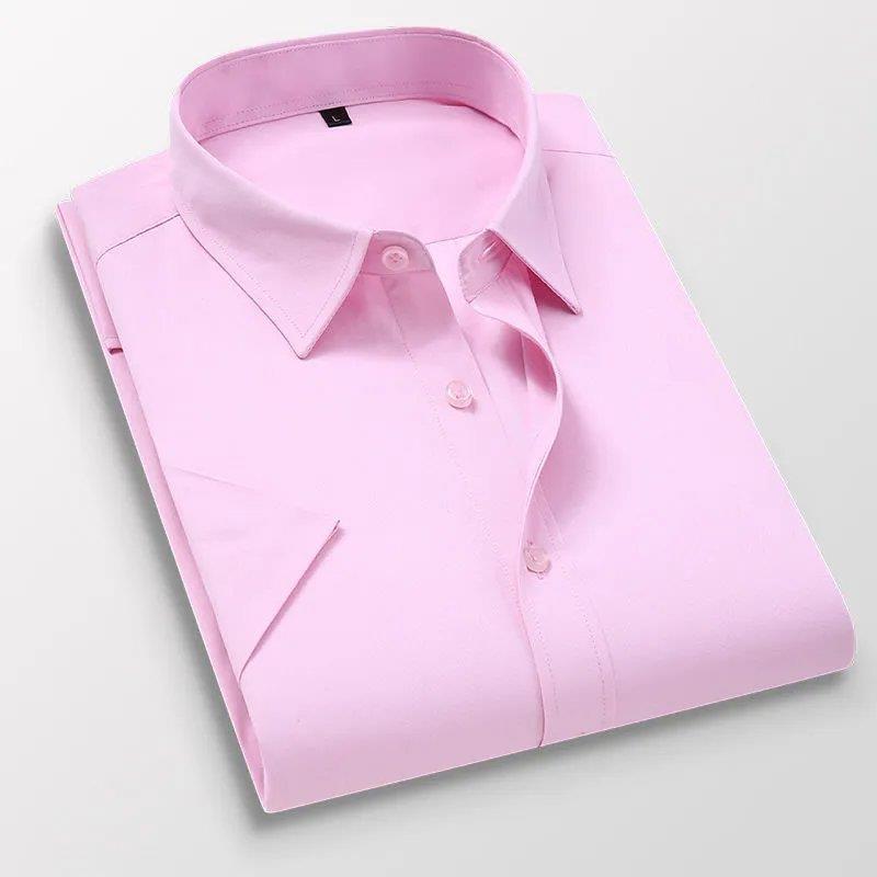  new summer men's solid color short-sleeved pink shirt Korean style trendy handsome shirt tops men's clothing