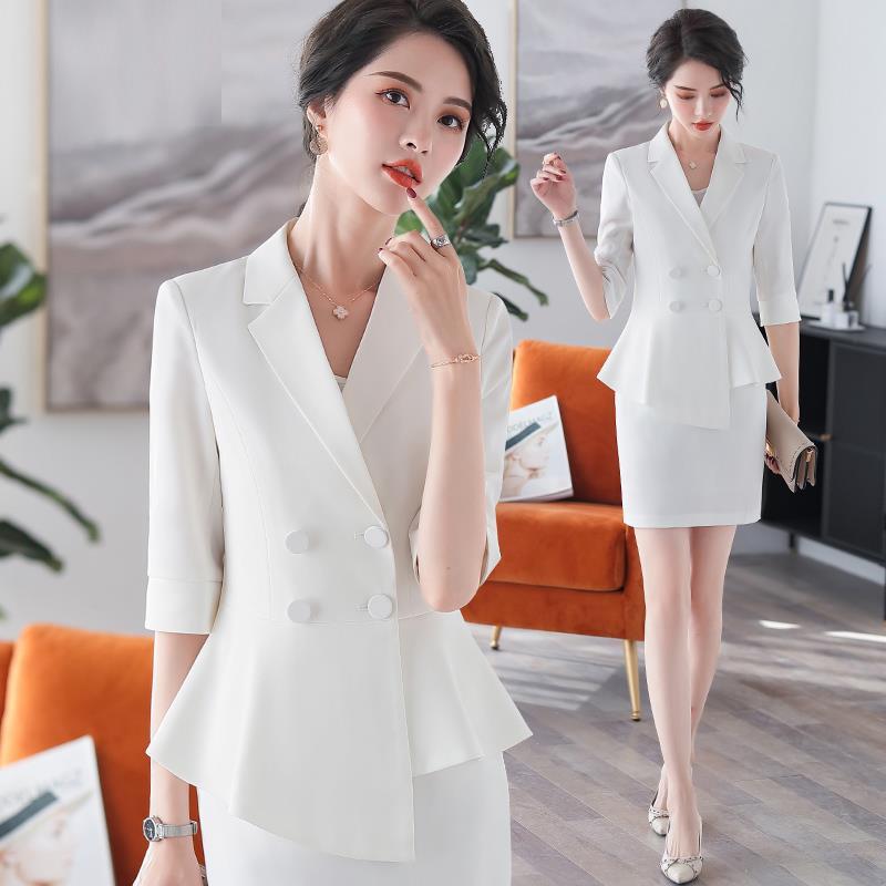 White suit suit for women, summer high-end professional wear, temperament goddess fashion style two-piece beautician work clothes