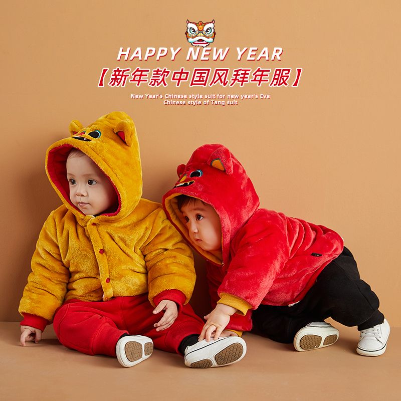 88768-嘟嘟家儿童加厚棉服冬装2021年新款棉袄宝宝红色过年服女童新年棉-详情图