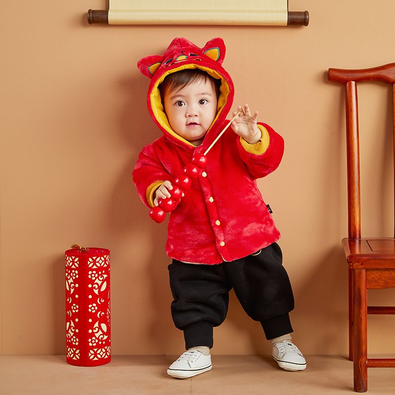 88768-嘟嘟家儿童加厚棉服冬装2021年新款棉袄宝宝红色过年服女童新年棉-详情图
