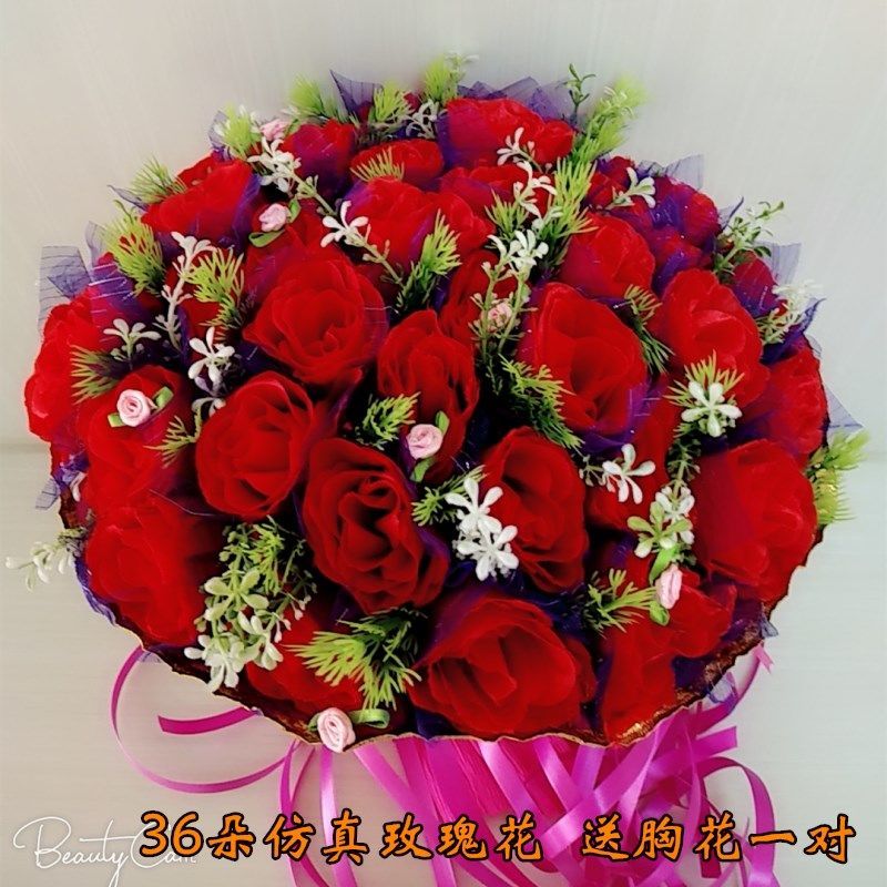 手捧花仿真婚礼鲜花中韩式花束大红玫瑰花创意结婚新娘手捧花新款 虎窝拼