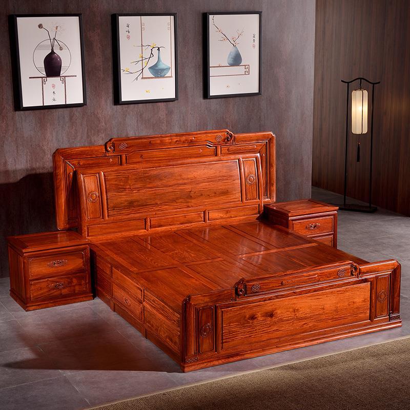 红木家具新中式红木大床实木床缅甸花梨大果紫檀1.8米实木双人床