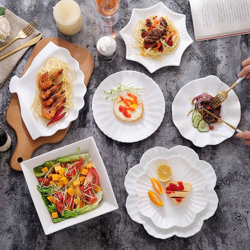 盘子饭店用创意创意纯白陶瓷盘子牛排盘点心盘菜盘 家用西餐盘碟