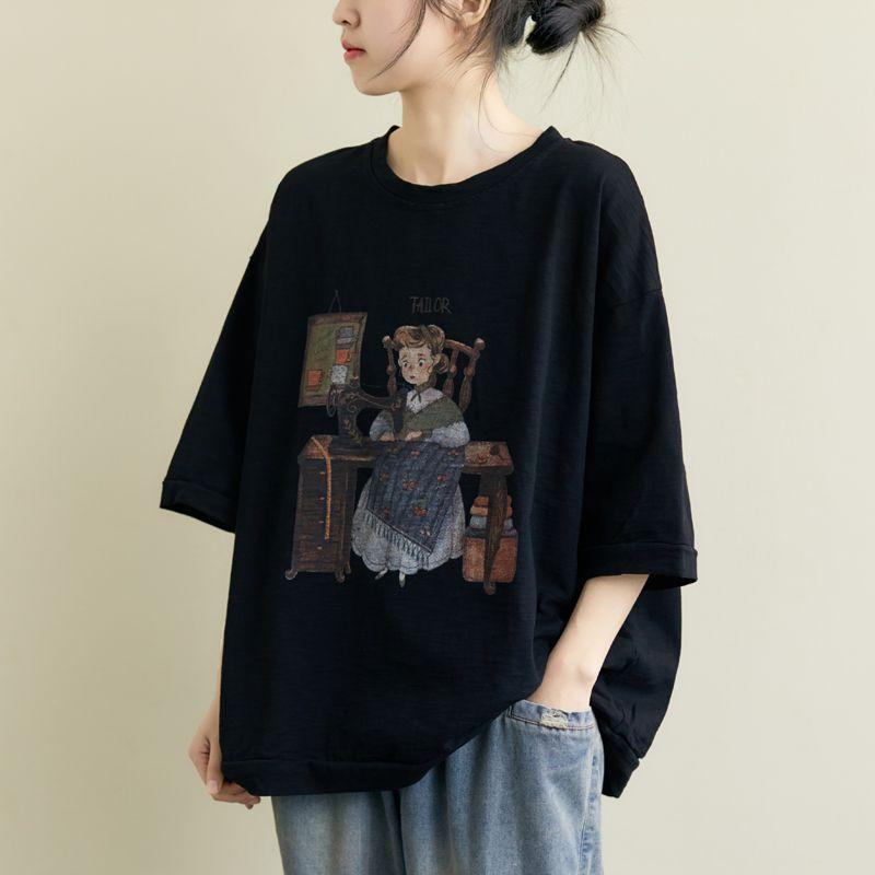 特大碼女裝2022新款潮文藝復古寬鬆短袖T桖女短款上衣女夏裝新款