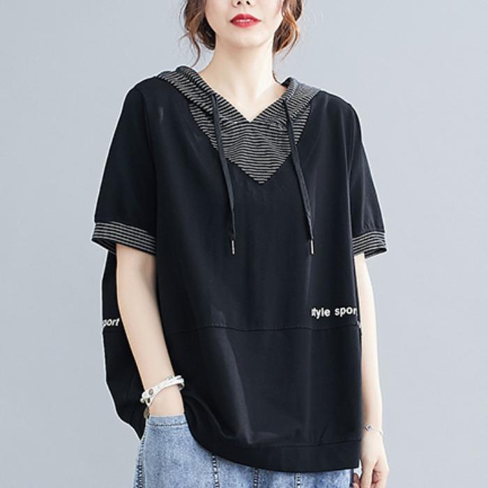 大碼女裝假兩件上衣女減齡洋氣寬鬆衛衣女2023新款短袖T恤夏裝女
