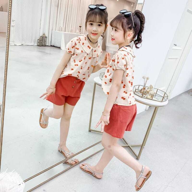 Girls' summer suits 2021 new foreign style net red children's clothing children's big boys summer casual girls two-piece suit trendy