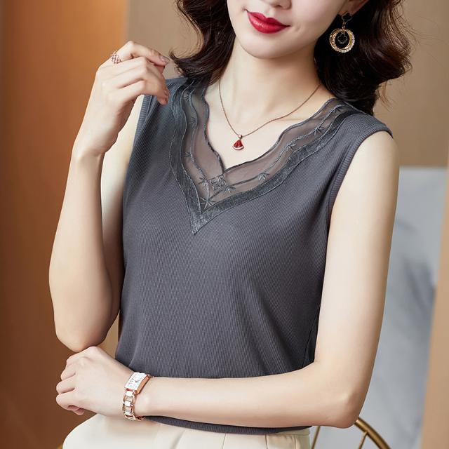 高檔無袖吊帶背心女打底衫蕾絲設計感小眾西裝內搭外穿V領上衣女