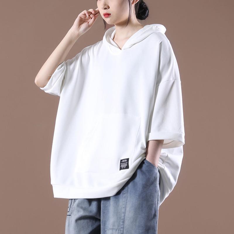 大碼短袖衛衣女2023新款女裝時尚流行打底衫女寬鬆連帽t恤上衣女