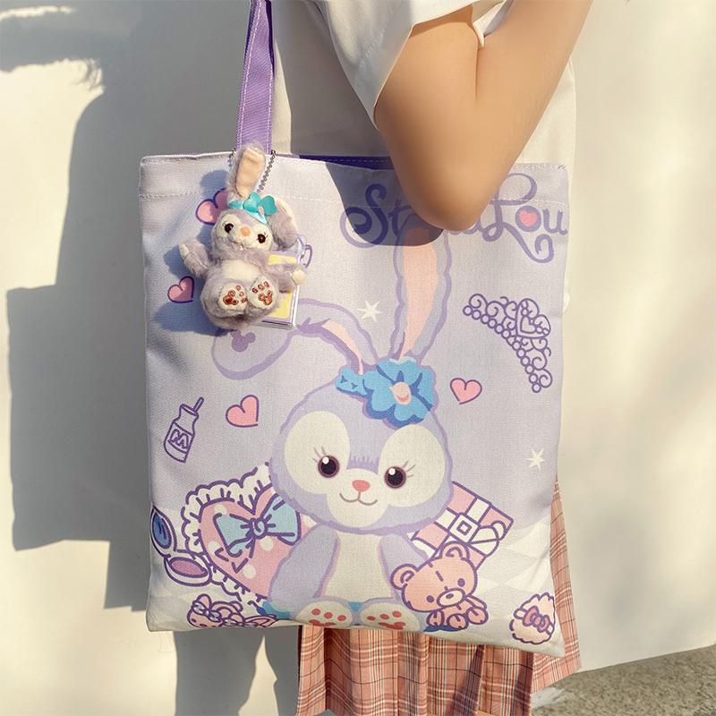 Purple Rabbit Cartoon Print Shoulder Bag Cute Girl Bag Tutorial Bag Student Shoulder Handbag Tote Bag
