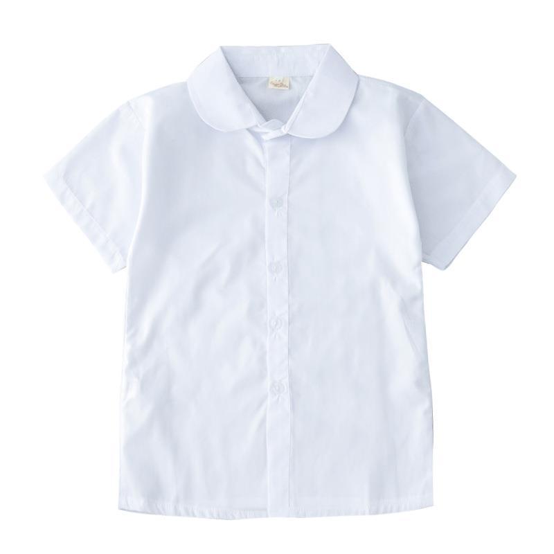 2021夏季男孩女孩短袖白衬衣学生装男女童中大童短袖白衬衫表演服