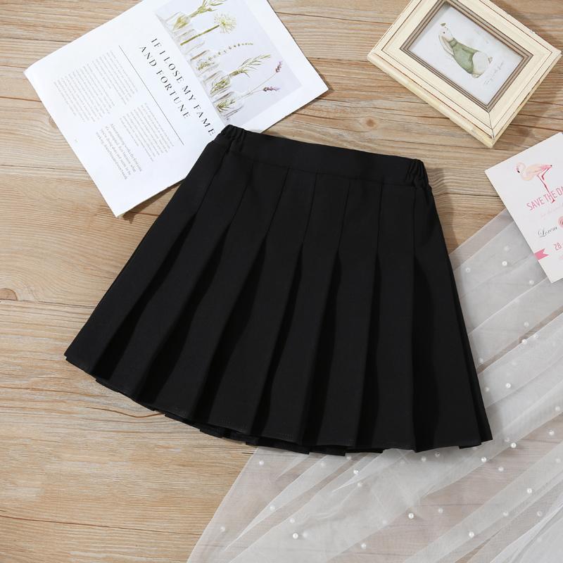 Pleated skirt girls summer black high waist skirt a-line skirt pants white slim plaid children's spring and autumn skirt