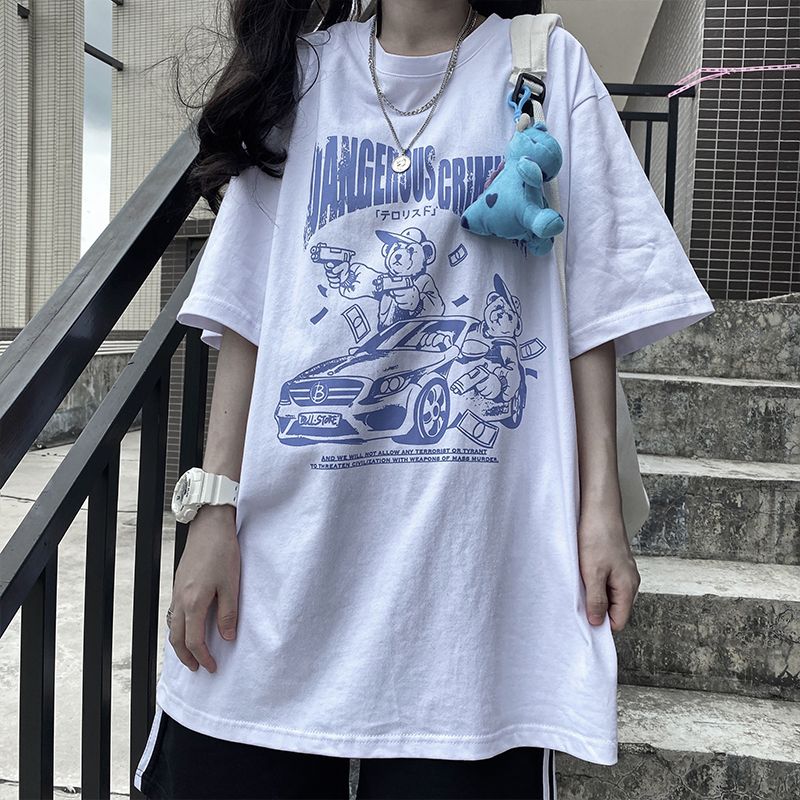 夏裝2022年新款大碼韓版ins潮寬鬆短袖t恤女裝小熊半袖300斤上衣