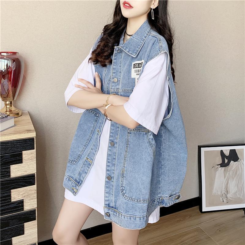 Western-style denim vest women's  new spring pocket loose Korean version vest jacket all-match vest