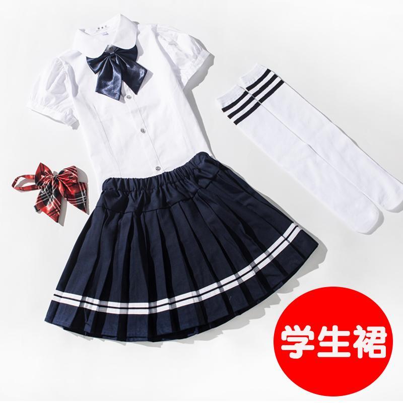 女童百褶裙半身裙学院风黑色短裙校服套装儿童拍照小学生蓝色裙子