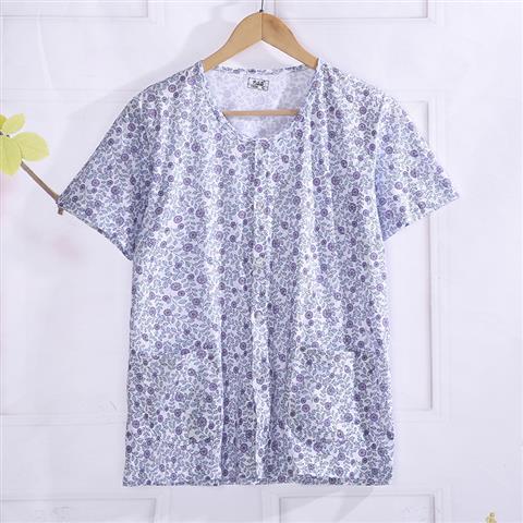 Pocket middle-aged and elderly cotton pajamas elderly home service old lady cardigan mother cotton half-sleeved short-sleeved air-conditioned shirt