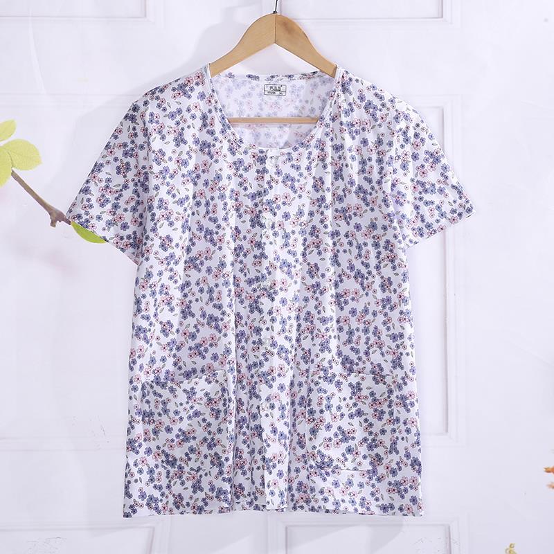 Pocket middle-aged and elderly cotton pajamas elderly home service old lady cardigan mother cotton half-sleeved short-sleeved air-conditioned shirt