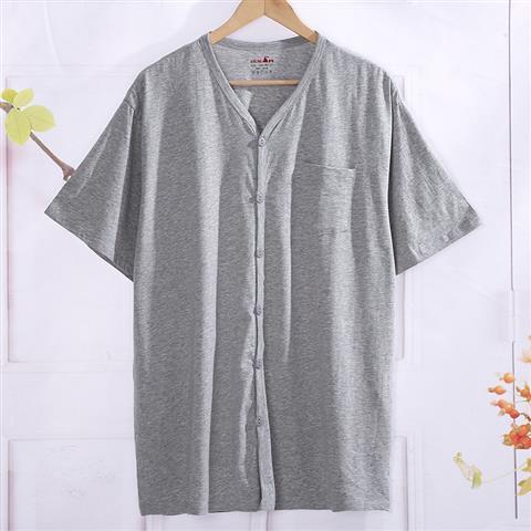 Pocket middle-aged and elderly cardigan pure cotton short-sleeved men's large size half-sleeved T-shirt dad pure cotton summer thin cardigan