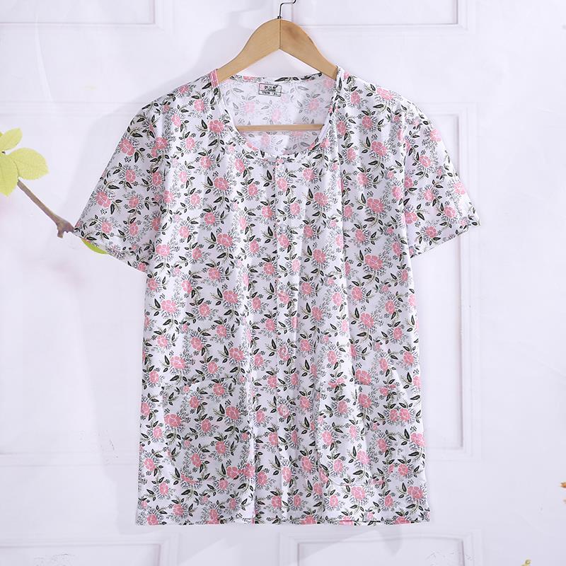 Pocket middle-aged and elderly cotton pajamas elderly home service old lady cardigan mother cotton half-sleeved short-sleeved air-conditioned shirt