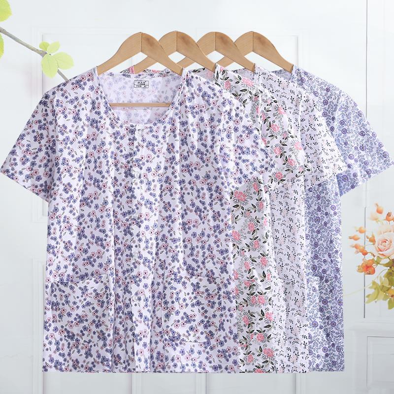 Pocket middle-aged and elderly cotton pajamas elderly home service old lady cardigan mother cotton half-sleeved short-sleeved air-conditioned shirt