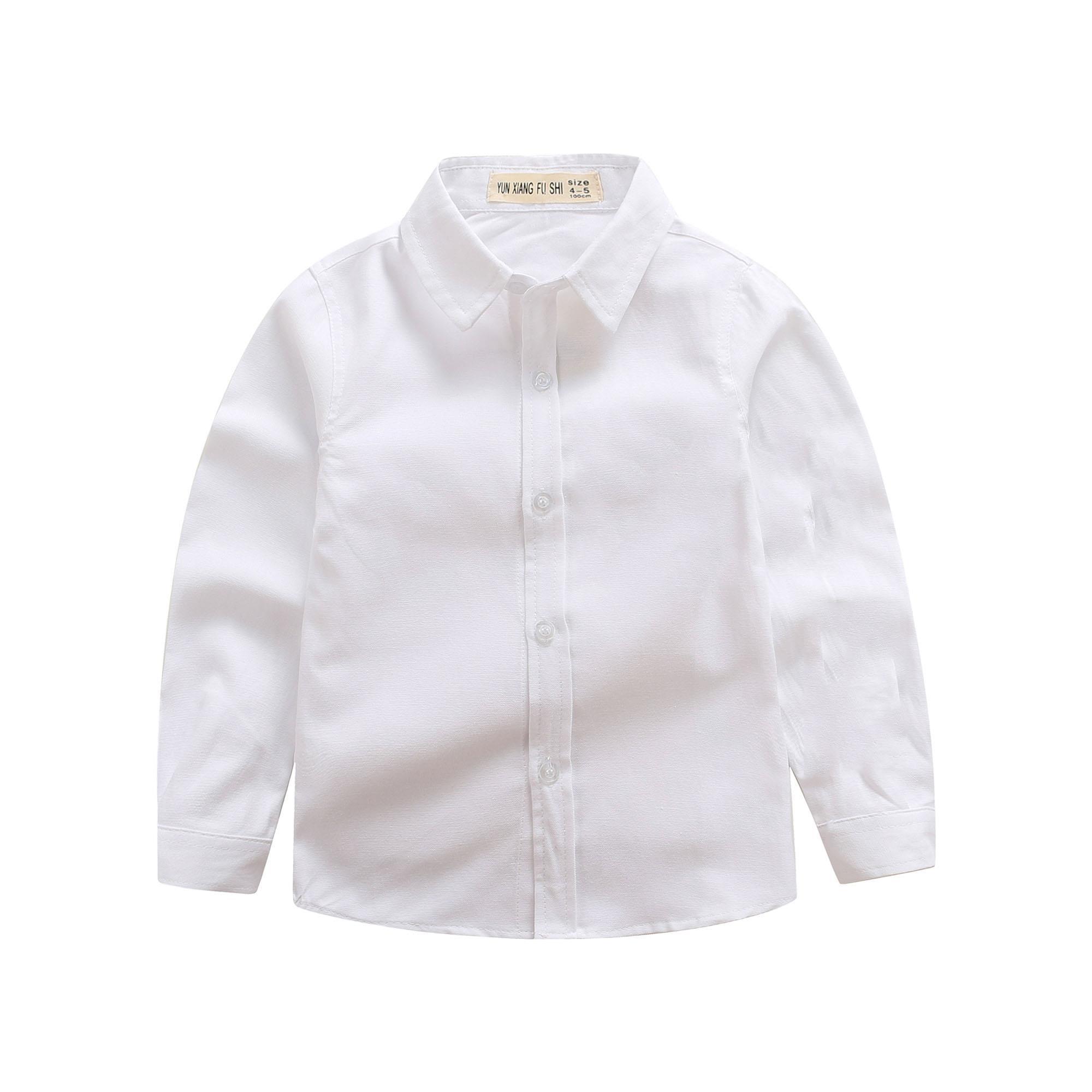 儿童白衬衫男童衬衫3-14岁长袖休闲纯色翻领打底小学生校服表演服