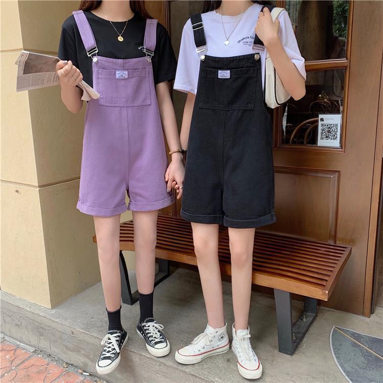 Suspenders female student Korean loose 2022 new age reduced slim net red casual Wide Leg Denim Shorts female summer