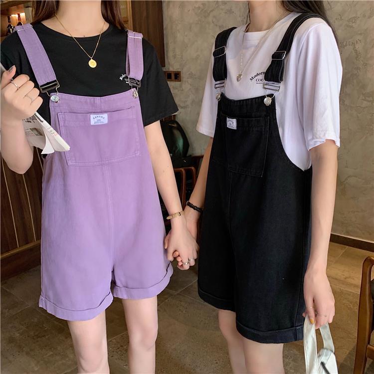 Suspenders female student Korean loose 2022 new age reduced slim net red casual Wide Leg Denim Shorts female summer