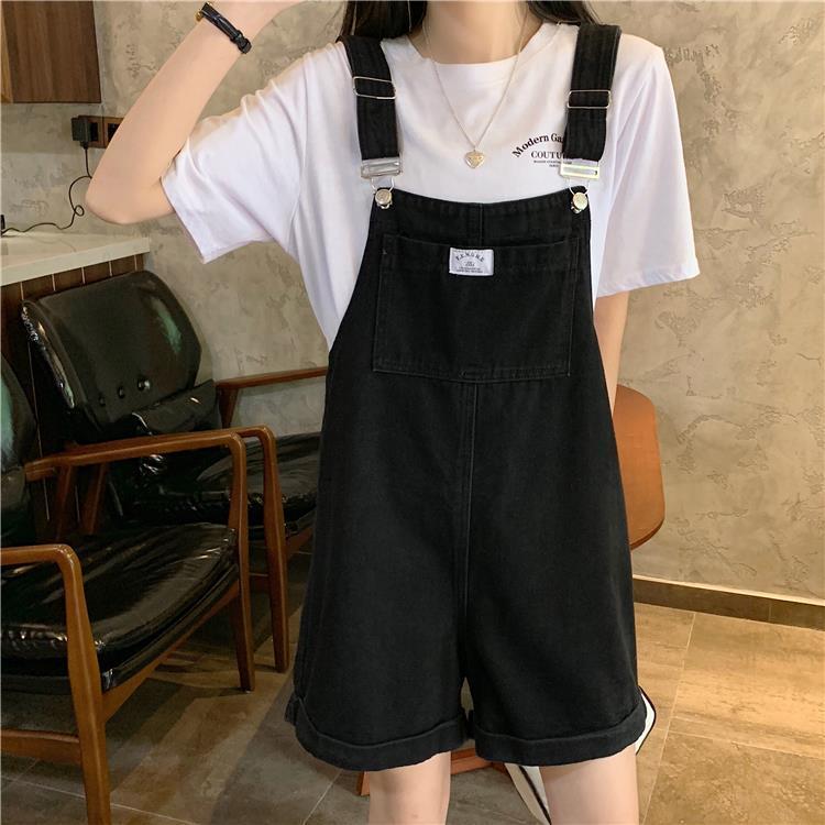 Suspenders female student Korean loose 2022 new age reduced slim net red casual Wide Leg Denim Shorts female summer