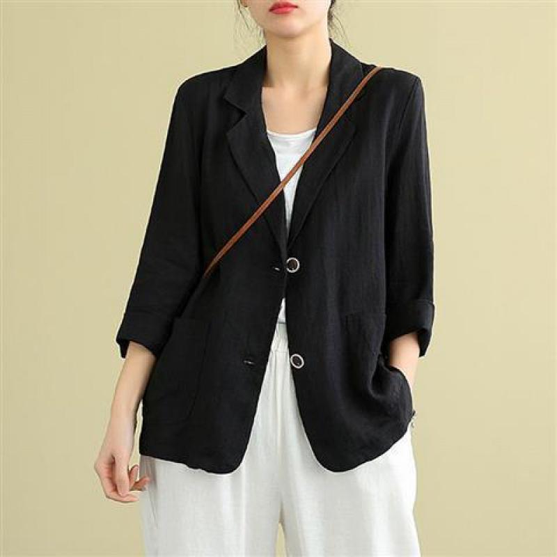 [linen] loose cotton linen small suit spring and summer new linen top versatile long sleeve casual coat women