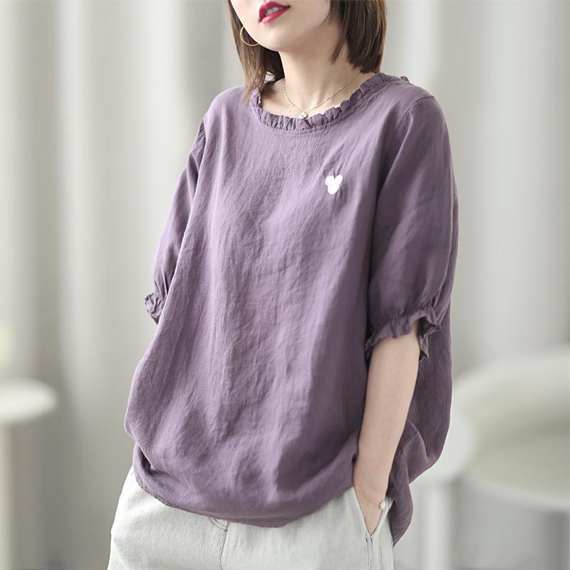 大碼女裝夏裝女新款氣質寬鬆T恤上衣女短袖2022夏季新款棉麻薄款