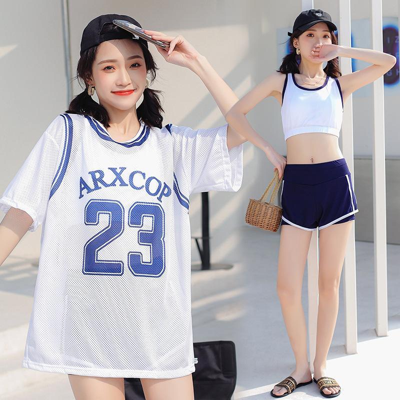 2023 new fashion swimsuit women's summer Korean ins style sunscreen three-piece suit conservative belly cover thin students