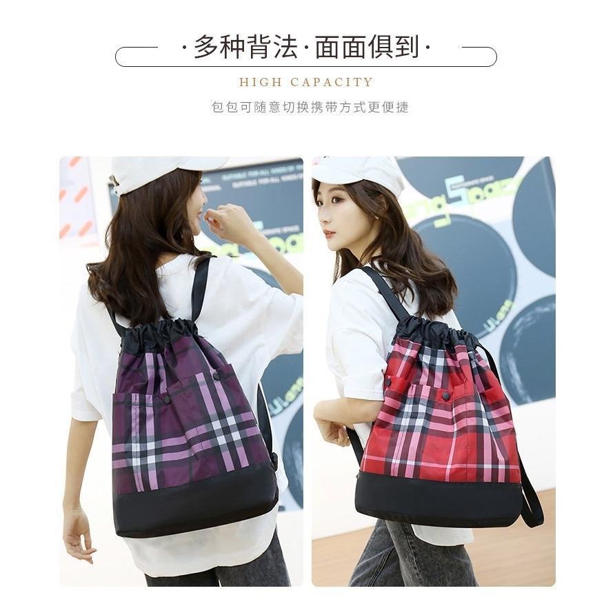 韩版百搭尼龙布双肩包女抽绳束口袋大容量轻便旅行包防水运动背包