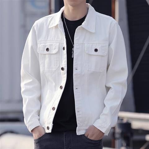 Spring tooling Korean version of the white jacket men's loose slim denim plus size jacket trendy handsome loose spring and autumn gown